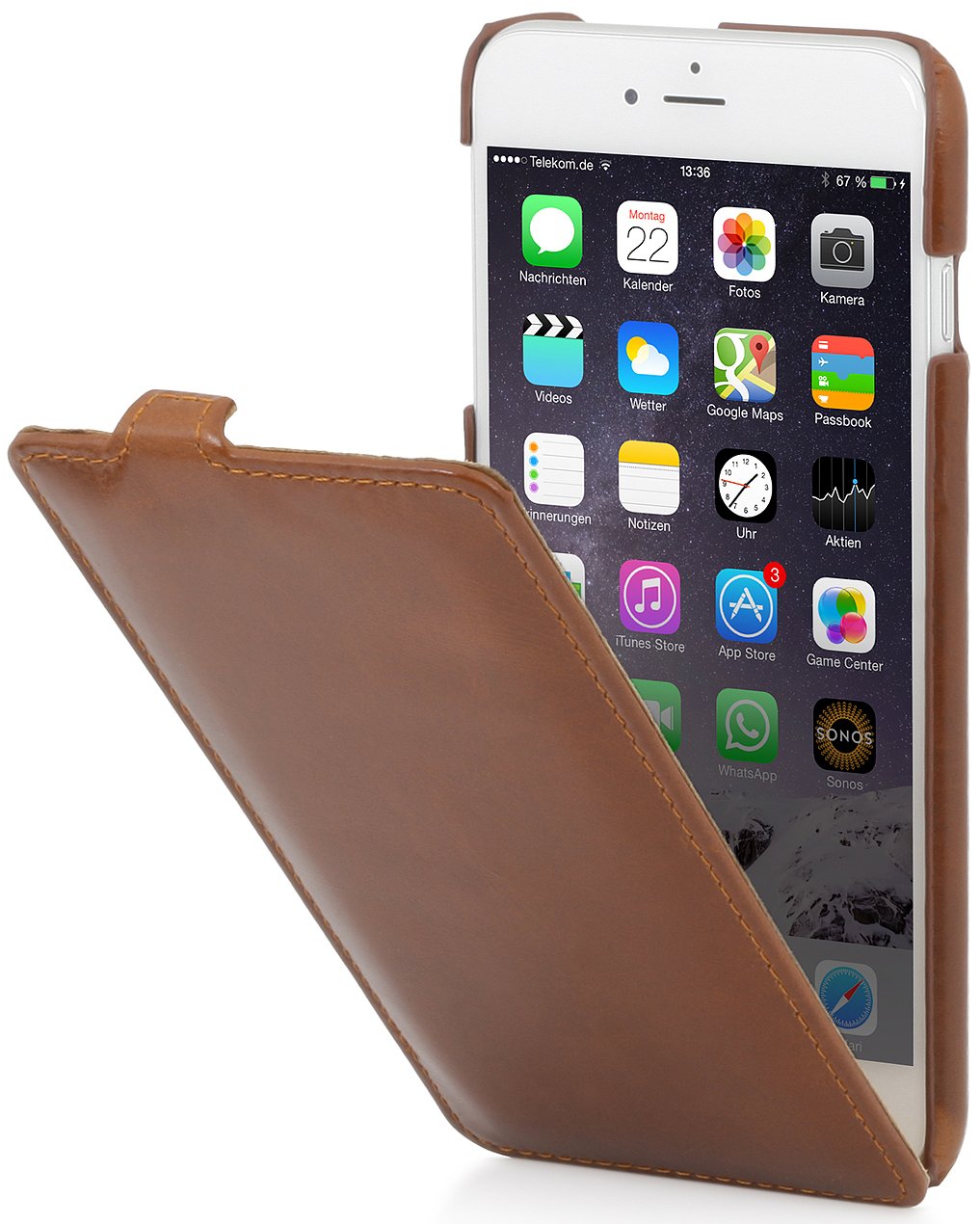 StilGut Slim Vertical Leather Case Compatible with iPhone 6 Plus 5.5" & iPhone 6s Plus 5.5", Cognac Brown