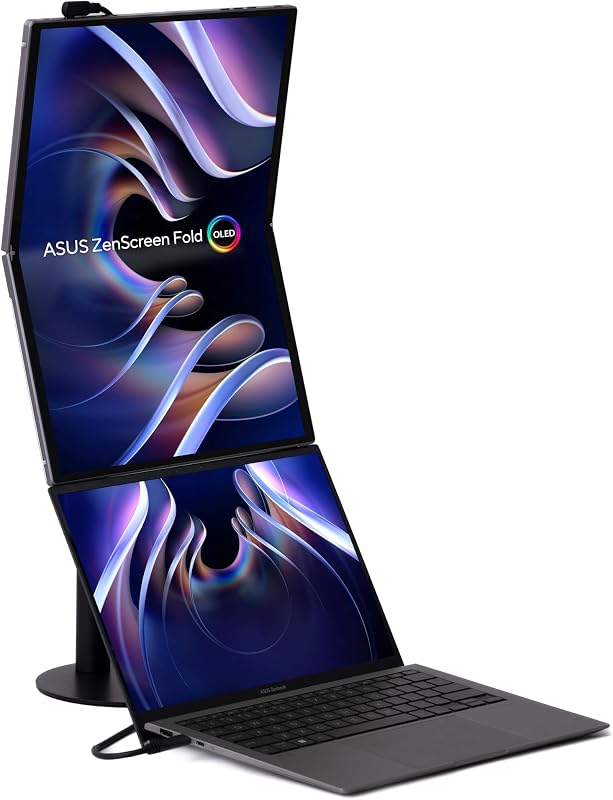 ZenScreen Fold MQ17QH Moniteur Portable 17,3, Quad HD OLED (2560 x 1920), HDMI, Deux USB-C, Support Pliable intégré, 100purcent DCI-P3, Argent
