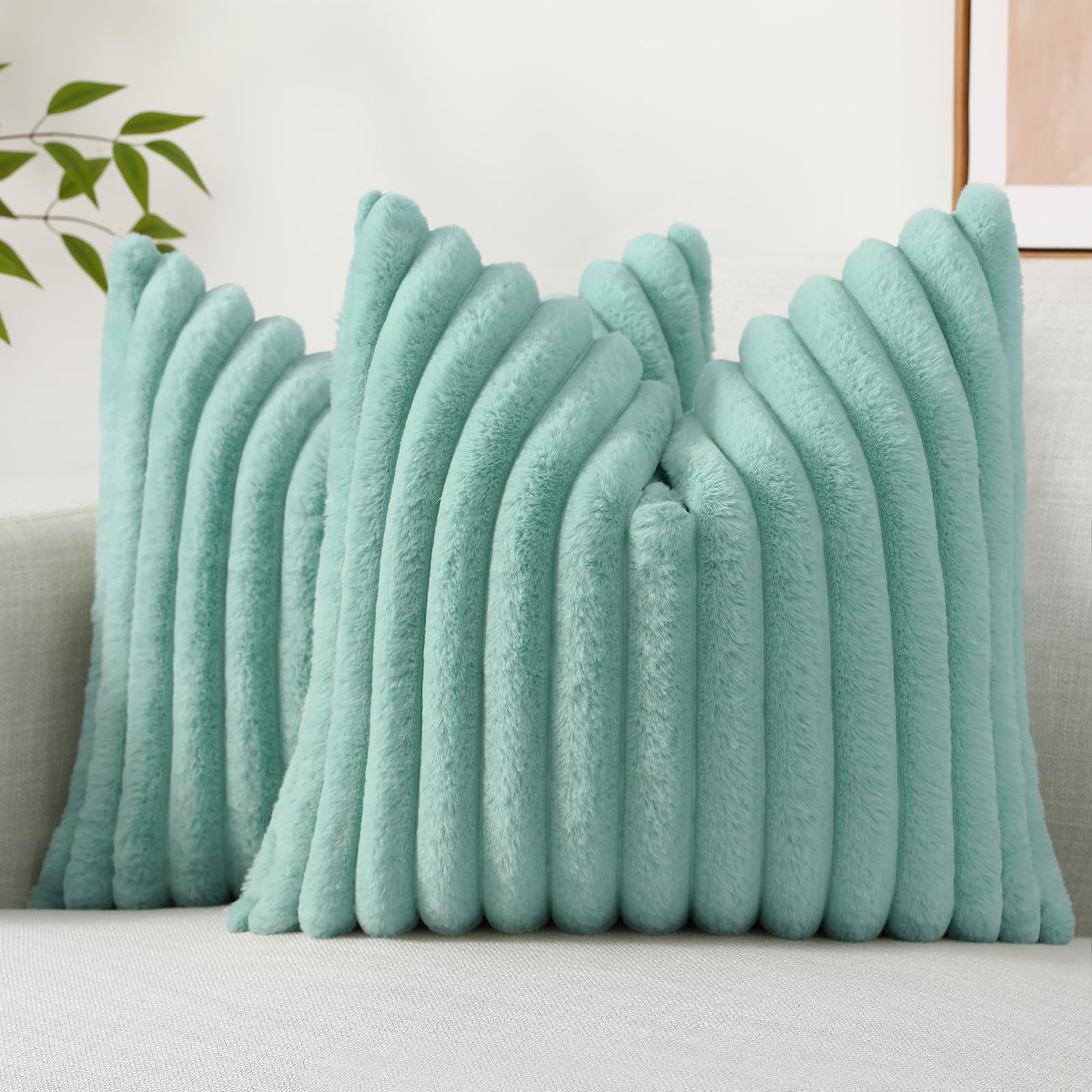 decorUhome Faux Fur Throw Pillow Covers 20x20 Set of 2, Decorative Soft ...