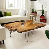 Rustic Coffee Table, Solid Camphor Wood Top, Live Edge, No Two Alike | Live edge coffee table, Natural camphor wood slab, Clear lacquer, Four legs, Pre-drilled holes, Shape and grain vary
