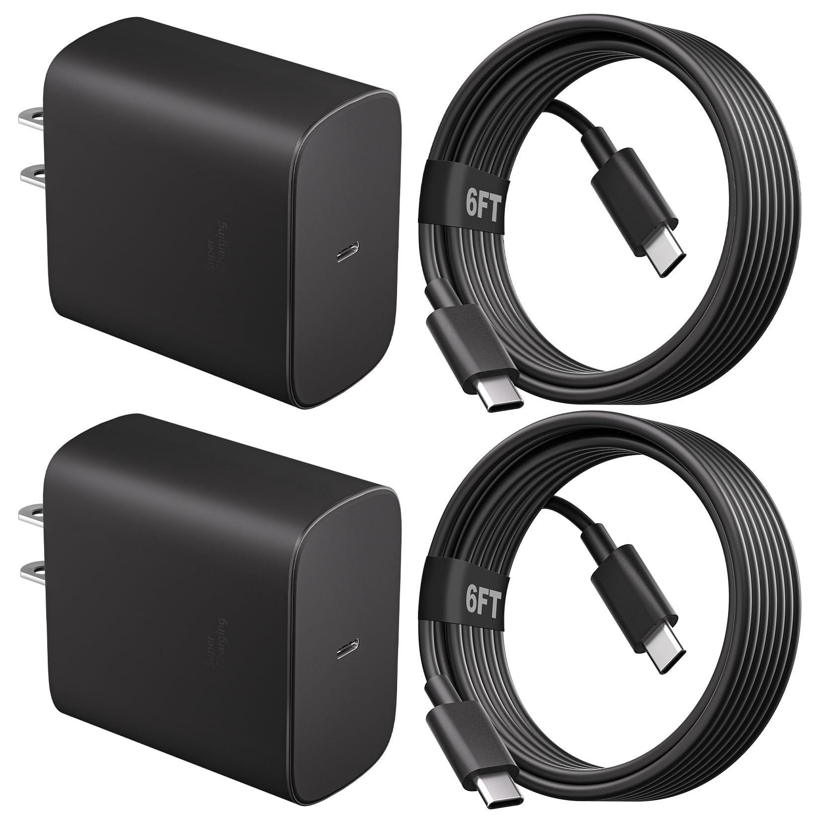 Super Fast Charger 45W USB C Android Phone Chargers,2Pack 6FT Charger Fast Charging Cord,Quick Type C Charger Wall Block Compatible with SamsungGalaxy S26 Ultra/S26+/S25+/S25/S24/S23/S22/S21/S20,Black Image