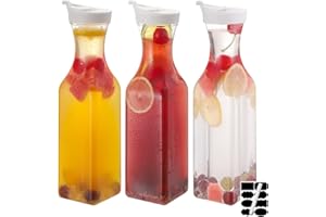 CJWLKJ 3-Pack 50 Oz Plastic Water Carafe Pitcher with Flip Top Lid, Square Base Juice Containers, Mimosa Bar Supplies Pitcher