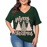 CARROTMOB Women's Plus Size Casual V Neck T-Shirt Loose Fit Short Sleeve Blouse Curvy Tunic Top Fashion Clothing