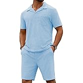 URRU Men's Polo Shirt and Shorts Set Summer Outfits Beach Terry Casual Short Sleeve 2 Piece Short Set for Men