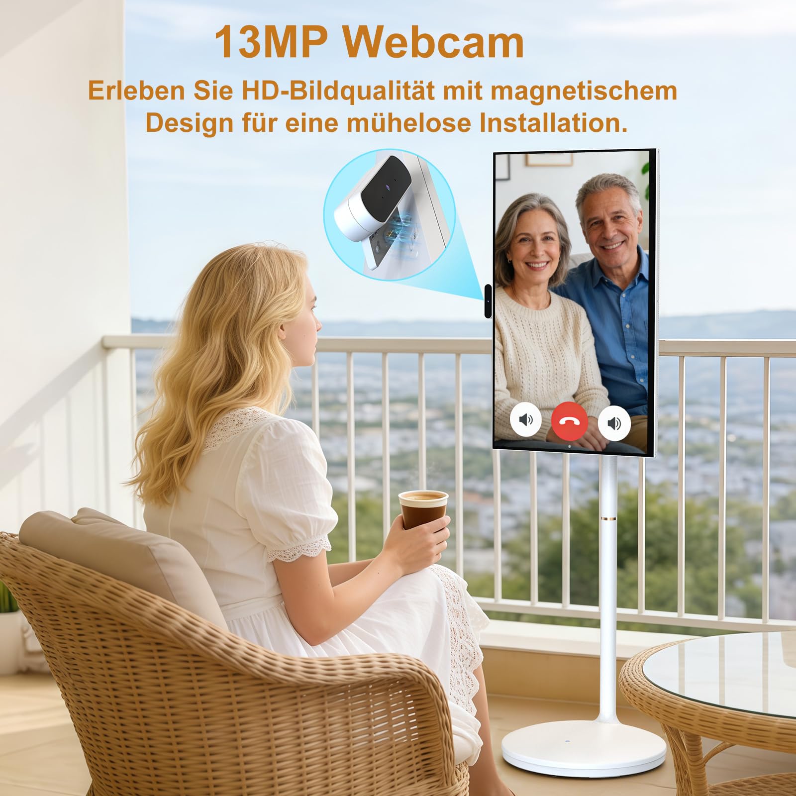 Dornium 32 Zoll 4K Smart Portable TV | Touchscreen-Monitor auf Rädern | EDLA-Zertifiziert & Android 14 | 8+128 GB Speicher | 10,000 mAh Akku | 90°Rotation | Abnehmbare Kamera 3