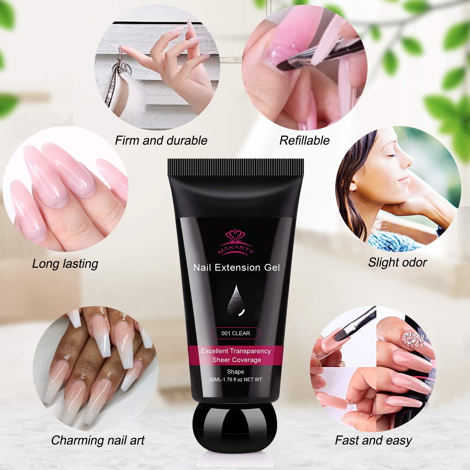 Makartt Nail Extension Gel Clear Builder Gel Nail Gel Trendy Nail Art Design Nail Extension Gel Salon Nail Easy DIY at Home 50ML P-21: Beauty
