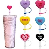KSTBJN Valentine Straw Covers 6 Pcs Drinking Straw Cover Decorations Heart Design Silicone Eco-Friendly Stylish Cute Reusable Straw Tips Set Accessories Supplies (10mm)