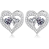 MOOSEA Moissanite Earrings for Women - 925 Sterling Silver June Birthstone Stud Earrings 4MM Heart Cut Created Purple Moissanite Jewelry Personals Gifts for Women