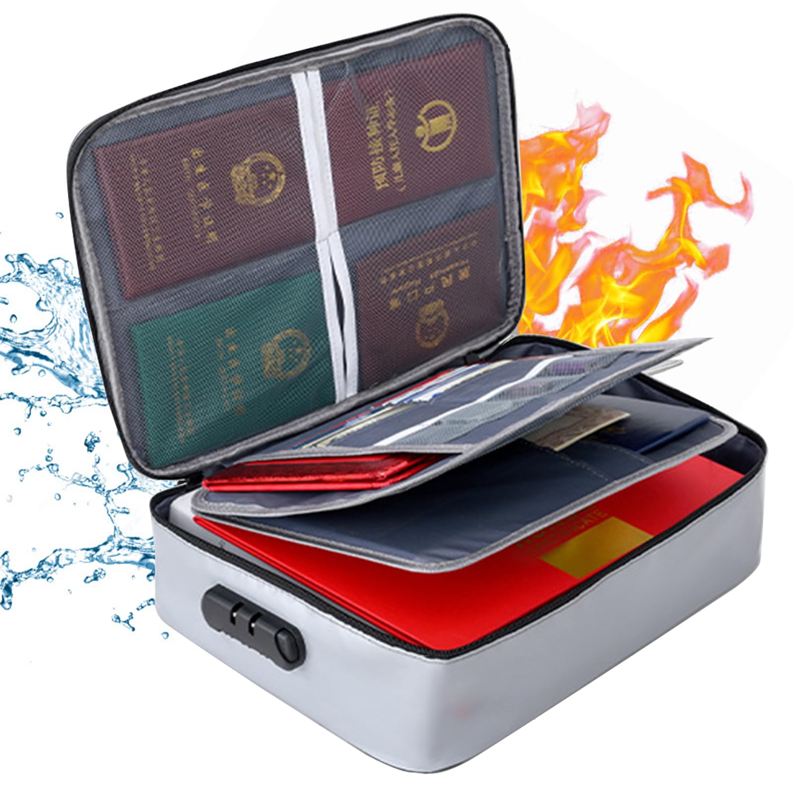 Yolispa Fireproof Document Box, 3-Layer Fireproof Document Bag with Lock, Fire Proof Document Organizer Bag for Legal Files, Passport, Certificates, Cards, Album, and Valuables