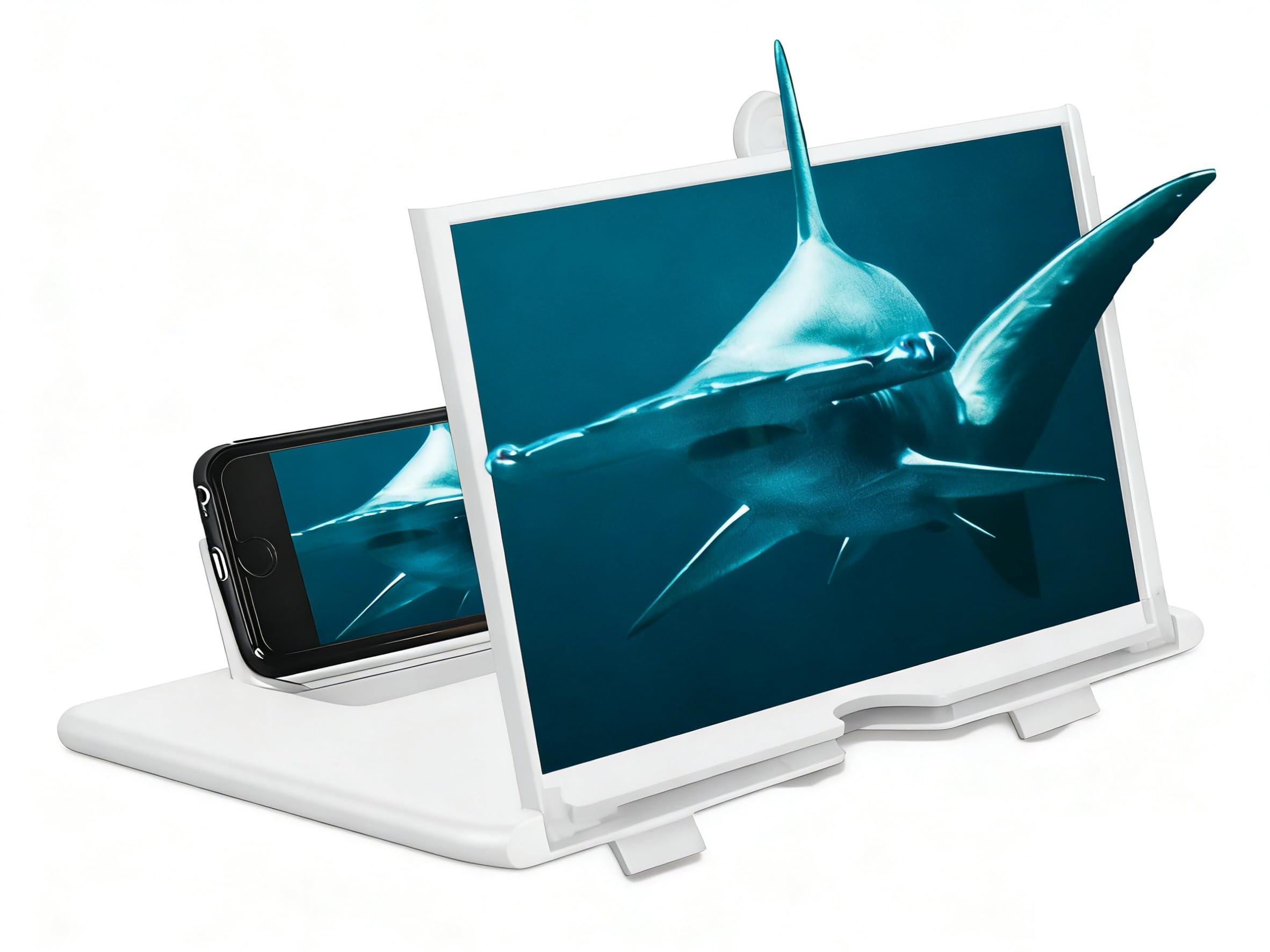 Photo 1 of 10-inch Phone Screen Magnifier, 3D HD Mobile Projector Screen for Movies & Videos, Foldable Phone Stand with Screen Amplifier, Compatible with All Smartphones (White)