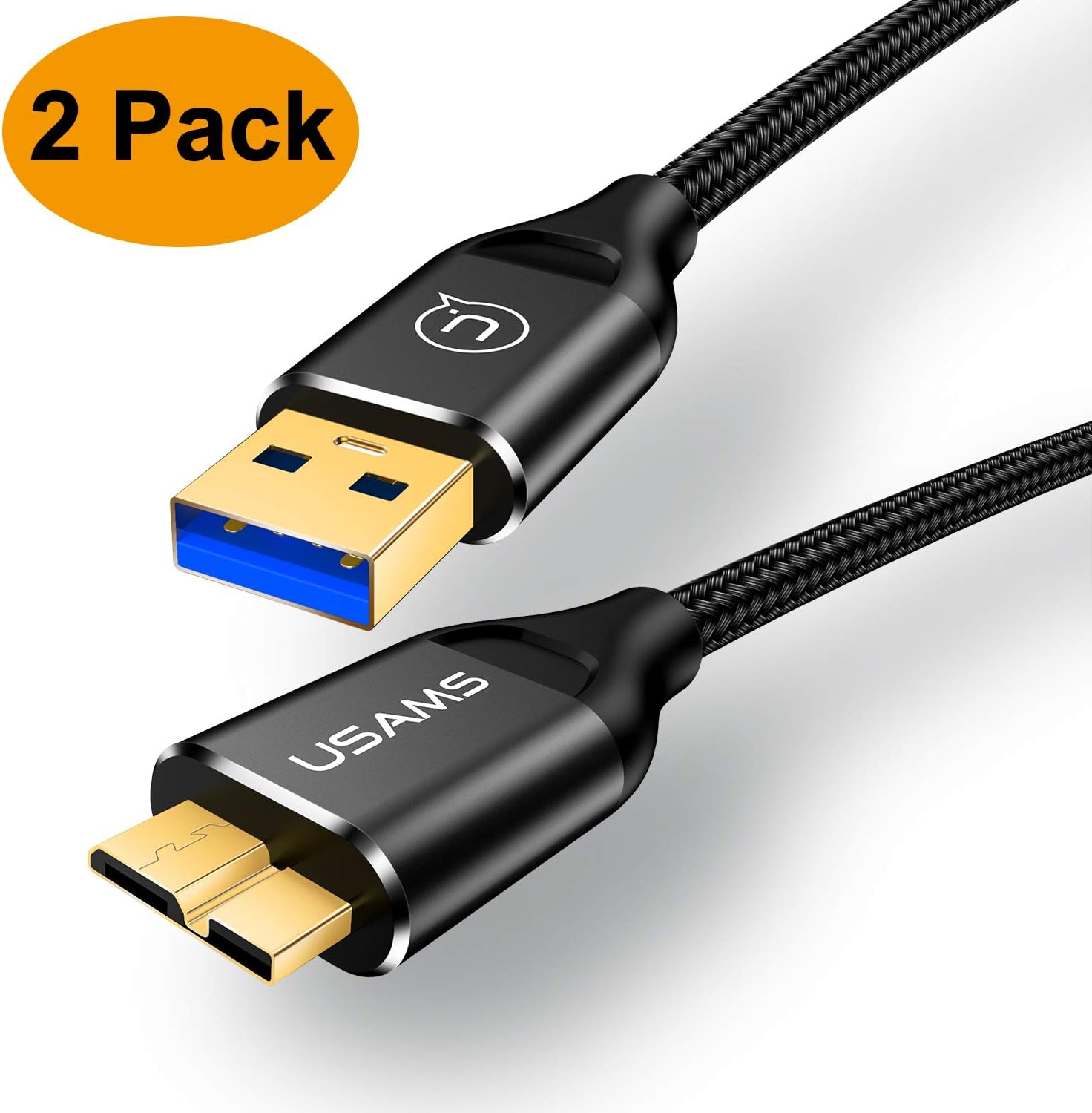 MJEMS USB 3.0 Micro Cable[2 Pack],USB 3.0 A to Micro B Cable Nylon Braided Charger Cord Compatible with Samsung Galaxy S5,Note 3,Camera,Hard Drive