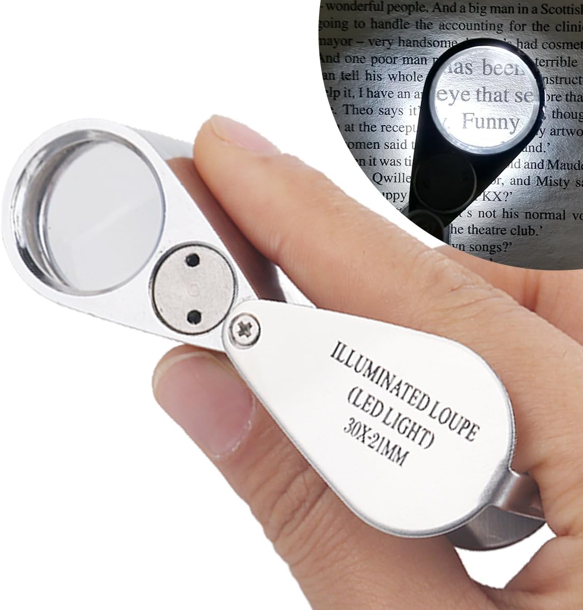 10 x 21mm Diameter Lens Loupe, Aluminum-encased Magnifier with LED Illumination by COSTIN