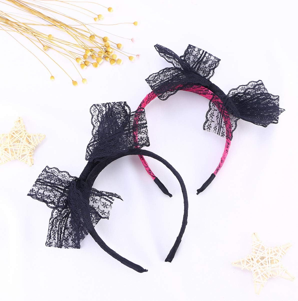 Frcolor Lace Bow Headband, 80's Party Lace Hair Band 80s Costumes Accessories, 2Pcs, As Shown, 2 Count (Pack of 1) - Image 4