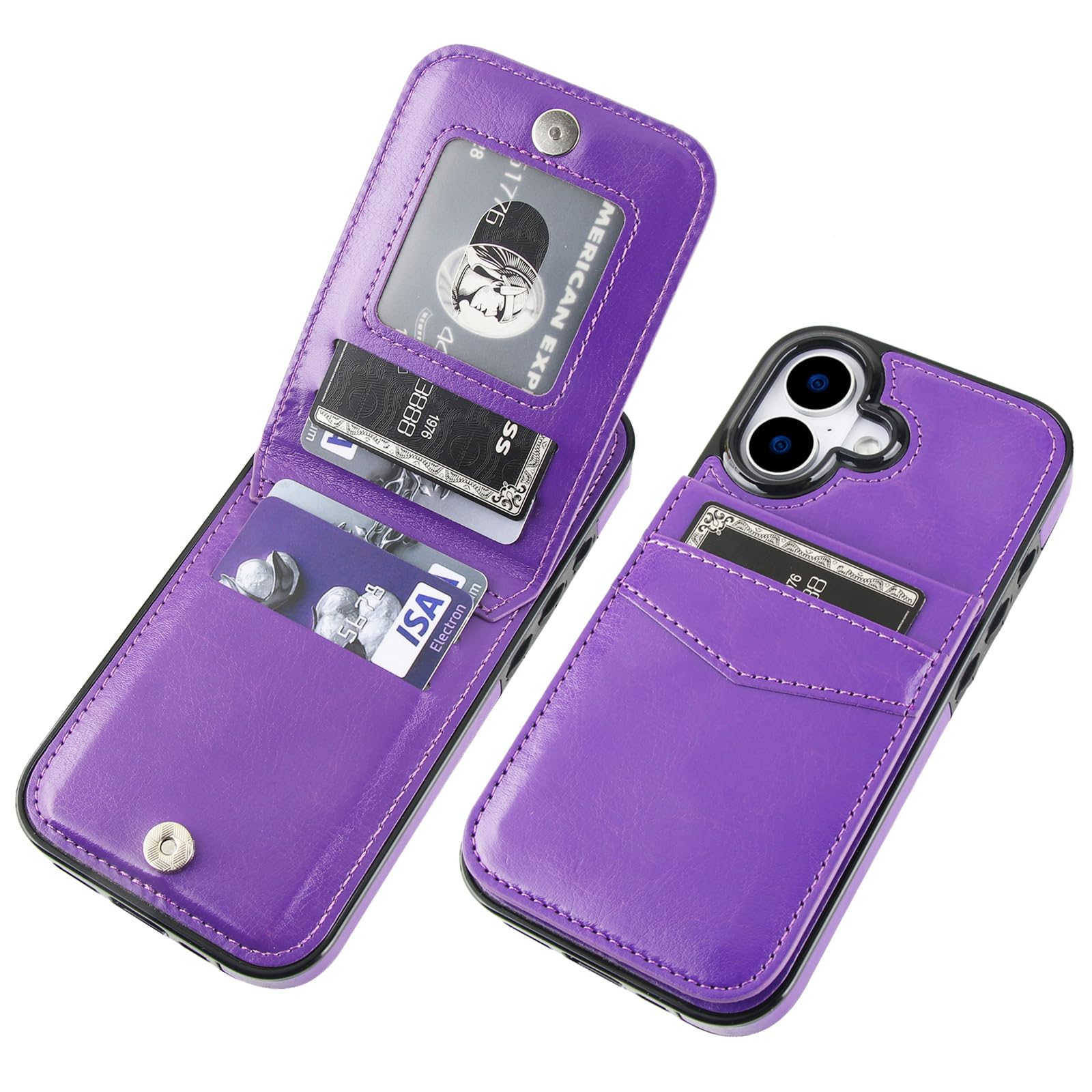 Photo 1 of KIHUWEY Compatible with iPhone 17 Case Wallet with Credit Card Holder, Flip Premium Leather Magnetic Clasp Kickstand Heavy Duty Protective Cover for iPhone 17 6.3 Inch (Dark Purple)