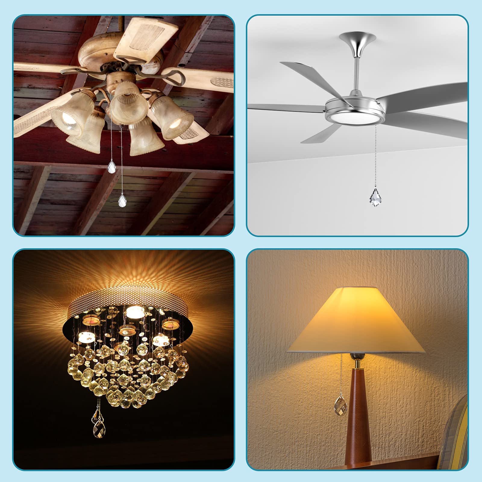 2PCS Ceiling Fan Pull Chains, Premium Fan Pull Chain with 20-inches Extension Chains