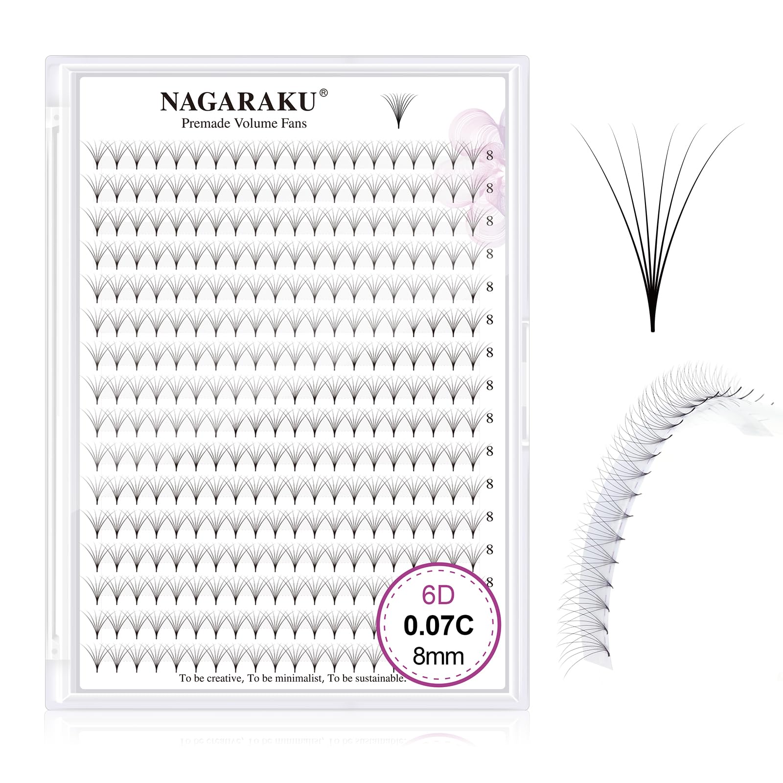 NAGARAKU Eyelash Extensions 320 Clusters Premade Fans Russian Volume Long Stem Premade Fans Thin Pointy Base Natural Pre Fanned Fluffy False Eyelash Black 16 Rows (6D 0.07 C Curl 8mm)