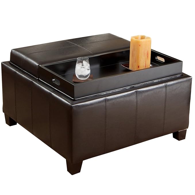 Imtinanz Mansfield Leather Espresso Tray Top Storage Ottoman Two Flip