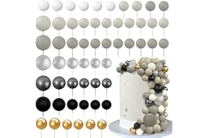 RASSLISA 56 PCS Ball Cake Picks Colorful Ball Shaped Cake Topper Pearl Balls Cupcake Cake Insert Topper for Birthday Party Wedding Decoration Supplies Gray Series Seven Colors