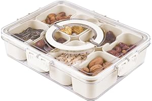 HONBUTY Divided Serving Tray with Lid & Handle - Portable Snackle Box Charcuterie Container for Snack Platters - 8 Compartments Snack Boxs for Candy, Fruits, Nuts - Perfect for Party, Entertaining(White)