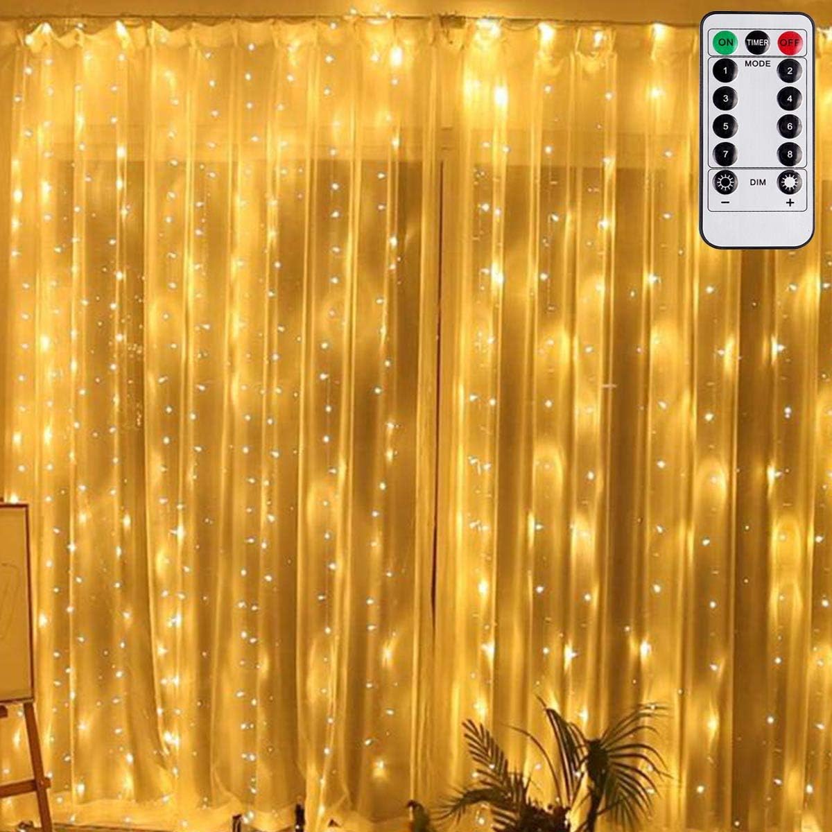 300 LED Curtain Fairy Lights, 3m x 3m String Lights for Windows with 8 Modes Remote, USB Plug in Xmas Christmas Decorations Lights Wedding Party Home Garden Gazebo Bedroom Outdoor Indoor (Warm White) [Energy Class A+++]