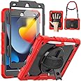 SEYMAC Case for iPad 9th/8th/7th Generation Case 10.2" 2021-2019, Full-Body Shockproof Heavy Duty Protective Case with Screen Protector, 360° Rotating Stand/Handle/Shoulder Strap for iPad 10.2, Red