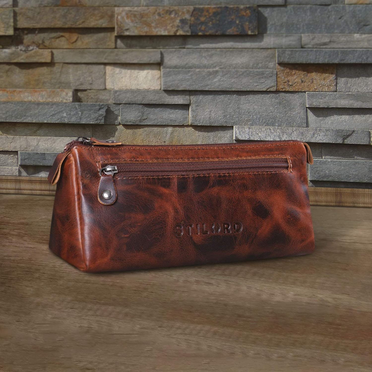 STILORD 'Alexis' Leather Pencil Pouch Vintage Pen Case Holder with Zipper for Women Men for School Office in Genuine Leather Colour:Milano - Image 3