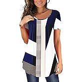 YizCore Women's Casual Tunic Tops For Leggings Short Sleeve Loose Henley Blouses Round Neck Flowy TShirts Summer