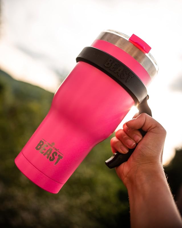 Beast Tumbler – 900 ml (30 oz), Rosa Confetto | Bicchiere termico in acciaio inox riutilizzabile con isolamento sottovuoto | con 2 cannucce e spazzola per la pulizia | Tazza a doppia parete