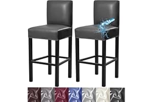 ANWUCHEN Bar Stool Covers,2 Pack Stretch Waterproof PU Bar Stool Covers with Backs Removable Bar Stool Chair Covers Basrstool Covers Slipcovers with Back Pub Counter Chair Covers with Elastic Bands Black