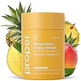 Proper, The Yellows Metabolism and Energy Boost, Sugar Free Energy Drink Powder with 100mg Caffeine. 30 Servings, Pineapple Mango Drink Mix for Men and Women