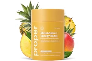 Proper, The Yellows Metabolism and Energy Boost, Sugar Free Energy Drink Powder with 100mg Caffeine. 30 Servings, Pineapple Mango Drink Mix for Men and Women