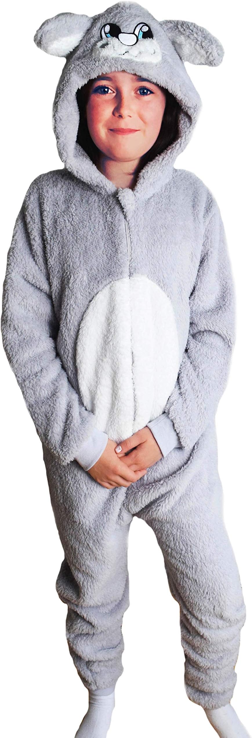 Childrens Boys and Girls Onesie Fluffy Fleece Animal Monkey Unicorn Cat Pug in Kids Age 2-16