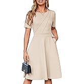 YIOYOLA Fit and Flare Work Dresses for Women Business Casual Office Church Cocktail Party Aline Dress with Pockets