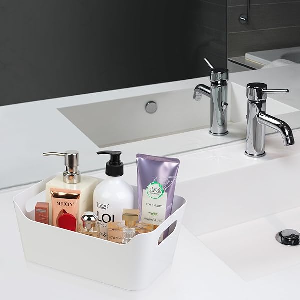 TIAWUDI 12 PACK STORAGE BINS, PLASTIC STORAGE CONTAINERS, MULTI-USE WHITE ORGANIZER BINS FOR CABINET, PANTRY, DRAWER, CLOSET, COUNTERTOP OR SHELVES