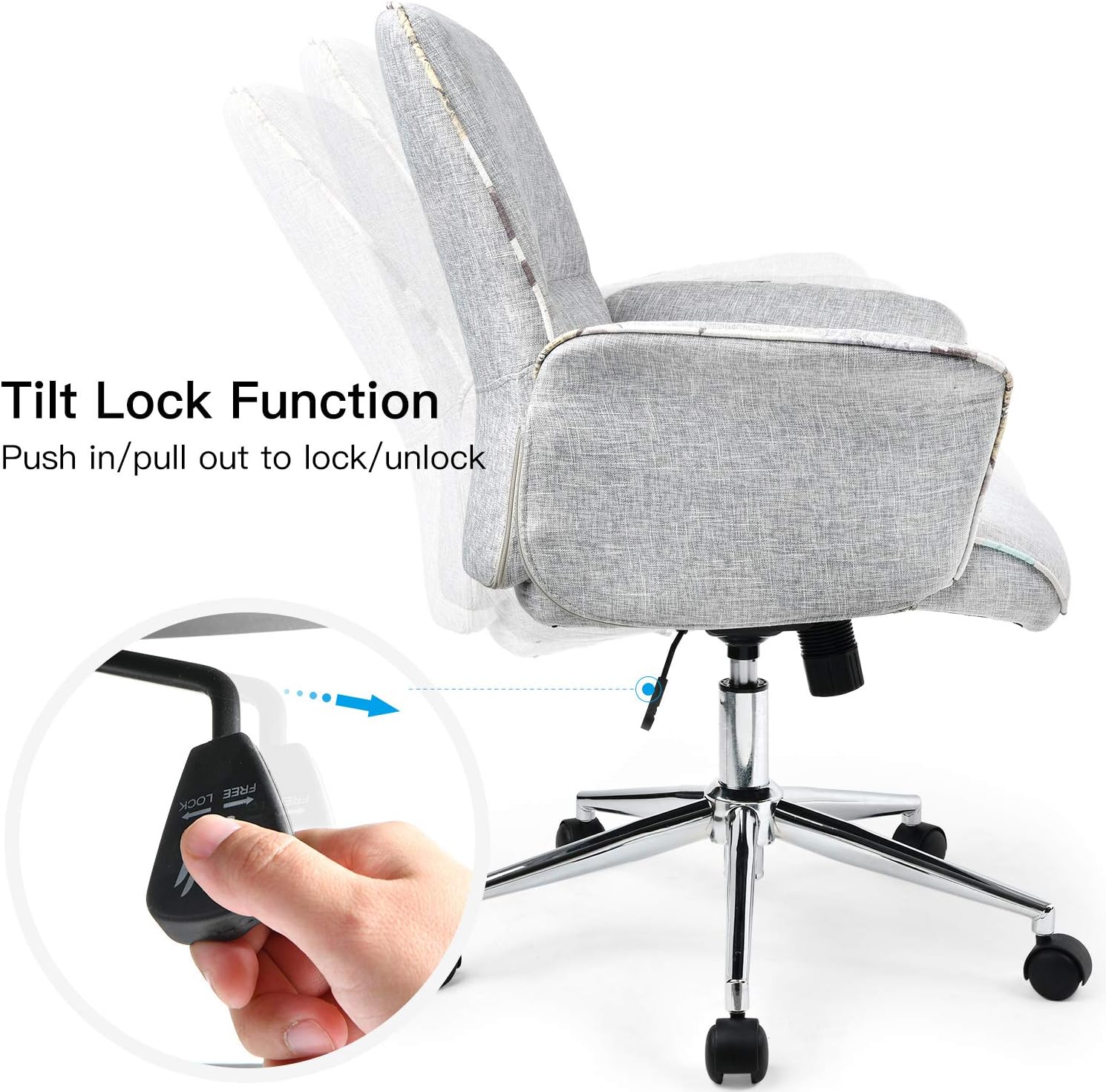 ComHoma Home Office Desk Chair Modern Fabric Upholstered Classic Adjustable Mid-Back Ergonomic Executive Conference Chair Gray,: Kitchen & Dining
