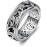 Nature Fidget Ring Sterling Silver Anxiety Ring for Women Filigree Spinner Leaves Band Ring Stress Relieving Wide Ring Jewelry Gifts for Men