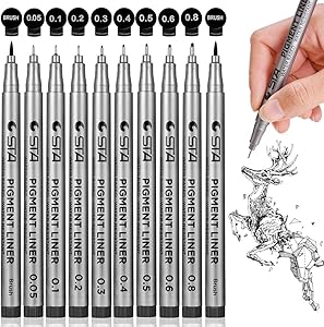 Precision Black Micro-Pen Fineliner Ink Pens, Waterproof Archival Ink Micro-Line Pens, Illustration Pens, Multiliner Pens for Art Watercolor, Sketching, Anime, Manga, Technical Drawing