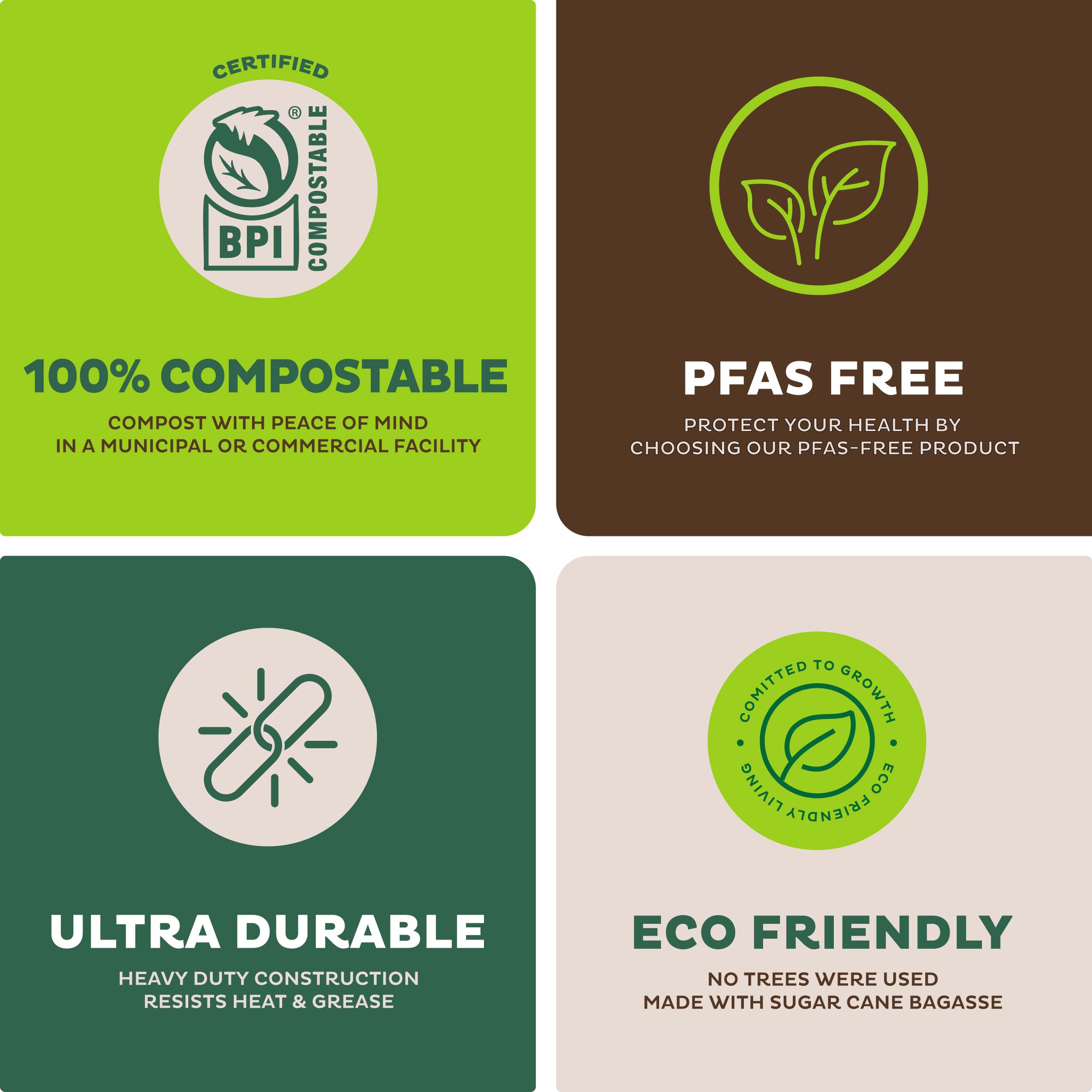 Paper Bowls, 100% Compostable Disposable Soup Bowl [125-Pack] 12 oz. Heavy Duty, Eco-Friendly, Biodegradable Bagasse Hot Food Plates and Bowls - Natural Brown (BPI Certified) (PFAS-Free)