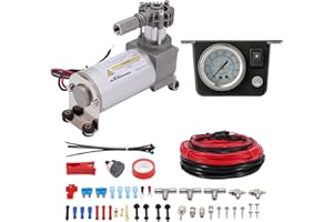 maXpeedingrods On Board Air Compressor System Up to 120 PSI Air Spring Compressor Kit with Analog Gauge Air Line T Fittings S