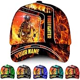 Custom Firefighter Cap &ndash; Patriotic Red Line Flag Hats, Personalized Firemen Gift for Men One Size Fits Most