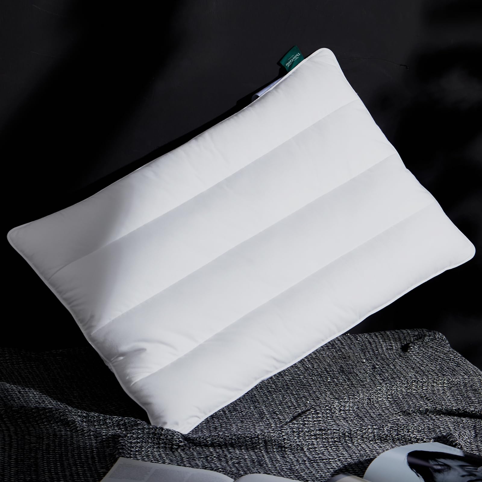 Photo 1 of Three Geese Luxury Flat Thin Goose Feather Down Pillows Standard Size, 2.5" Height, 100% Cotton Cover, Medium Firm Hotel Collection Ultra Slim Thin Bed Pillows, Machine Washable, 18 x 26 Inches