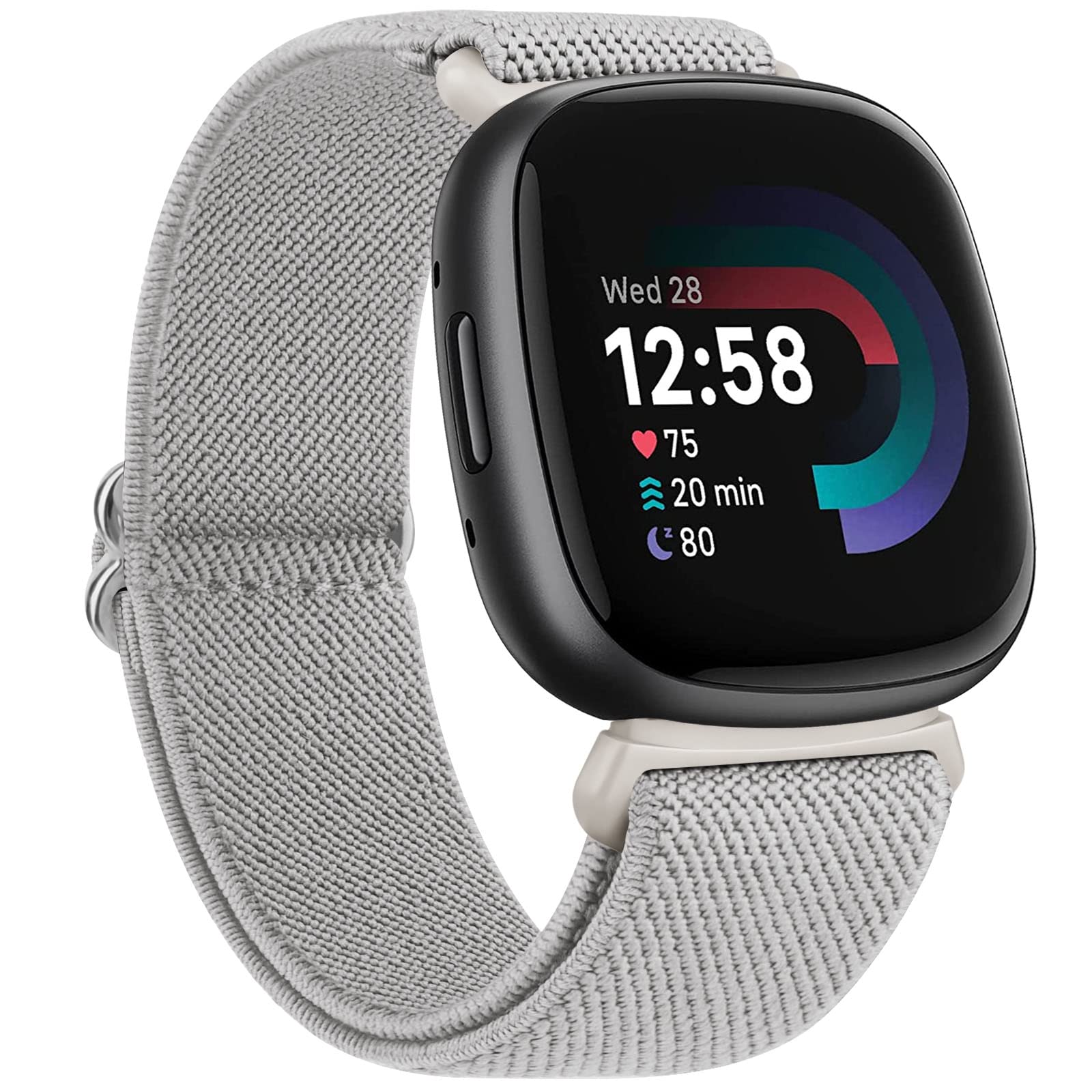 AK Compatible with Fitbit Versa 3/4/Sense/Sense 2 Strap, Soft Elastic Nylon Sport Replacement Band for Women Men, Grey, 4.5-9.5 inch