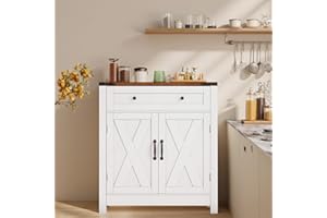 GRUSIGN 30" Coffee Bar Station, Kitchen Sideboard Buffet Cabinet with a Drawer and Adjustable Shelf, Modern Farmhouse Storage Cabinet for Kitchen, Living Room, Entryway, White