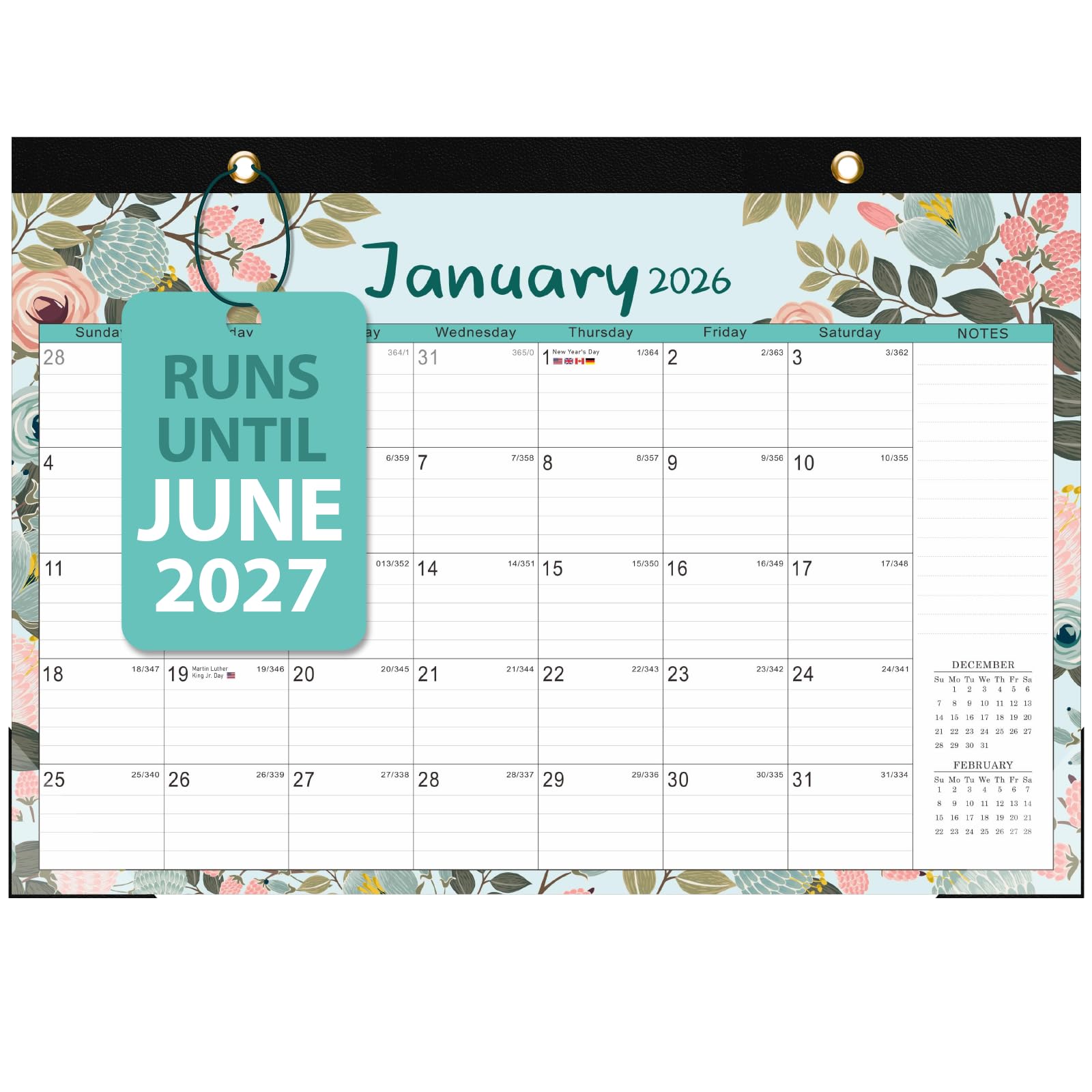 View 1 of 2026 Desk Calendar, Monthly Desk Pad Calendar, Jan 2026 - Jun 2027, Large Size 17"x12" Table Planner with Protect Paper, Stickers, Office Supplies and Desk Accessories for Women