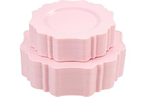 COLOSUS Disposable Pink Party Plastic Plates Set, 60 Pack (30 Guest) Dinner & Salad/Dessert Plate for Spring Wedding Birthday Valentine's Day Party Dinner