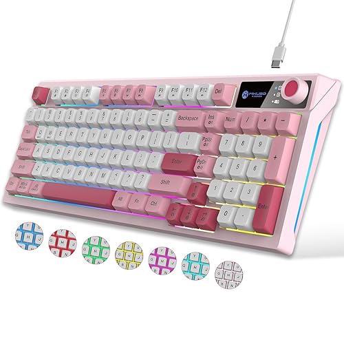 Gaming Keyboard USB Linear Wried RGB Rainbow Light with Volume Knok,Illuminated Keyboards 7 Color Backlit+8 Models LED Lighting Up, Spill Resistant, Fn+12 Media Hotkeys,Compatible with Windows/MAC