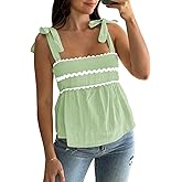 Tankaneo Womens Cute Tank Tops Summer Casual Peplum Babydoll Square Neck Tie Strap Backless Shirts