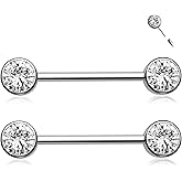 Melighting Titanum Nipple Rings 14G Threadless Push in Nipple Piercing Jewelry for Women Titanium G23 Nipple Barbell Clear Round CZ TitaniumNipple Jewelry