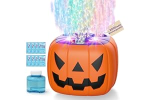 FORBLO 15-Hole Halloween Bubble Machine,Halloween Party Decoration Toy with LED Dazzling Light & Sound,USB Rechargeable Spooky Pumpkin Bubble Blaster for Kids,AllhallowEve Jack O Lantern Decor,Outdoor Games