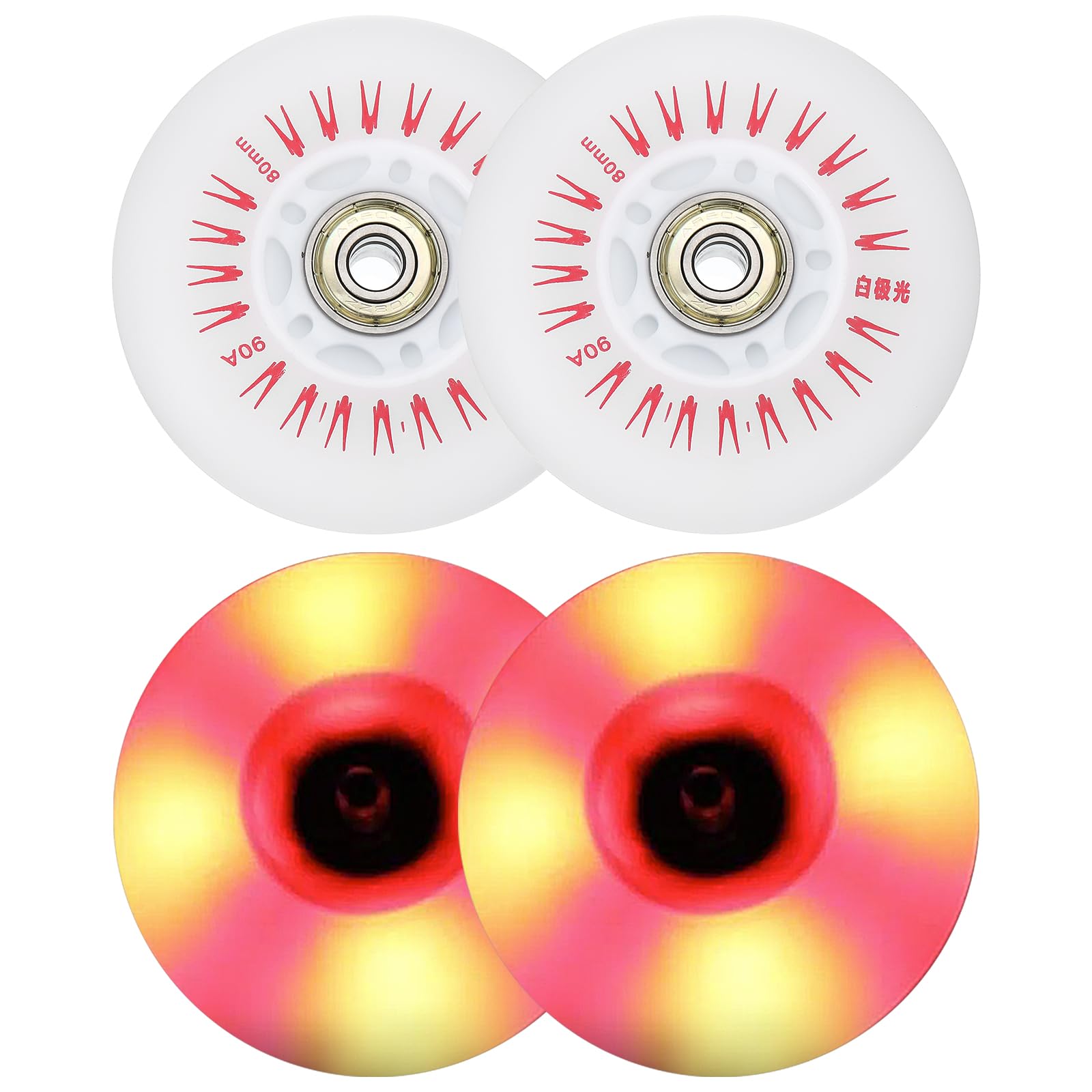PATIKIL Light Up Inline Skate Wheels 80mm, 4Pcs LED Flashing Inline Roller Wheels 90A PU with Bearings for Indoor/Outdoor Scooter Replacement, Red